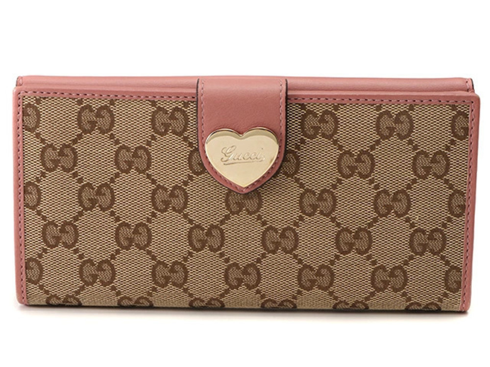 Gucci W hook long wallet GG canvas leather Beige Cream pink